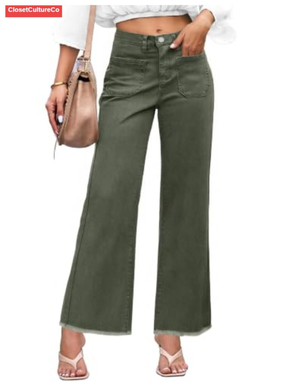 Women's High Waist Cropped Wide Leg Flare Jeans Raw Hem Capri Pants